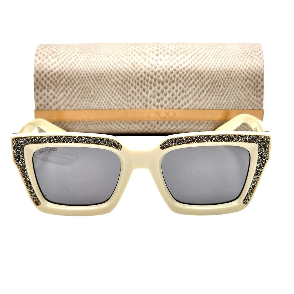 Jimmy Choo 51MM Embellished White/Ivory Rectangle Sunglasses